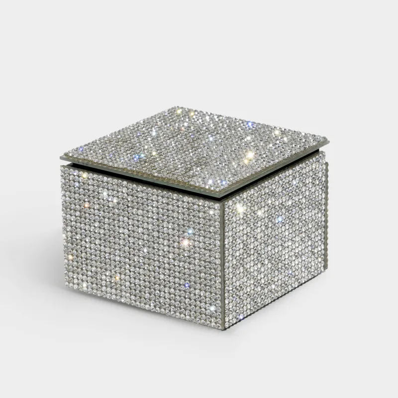 Шкатулка для украшений, 9х9 см, стекло, Серебристые кристаллы, Glossy crystal