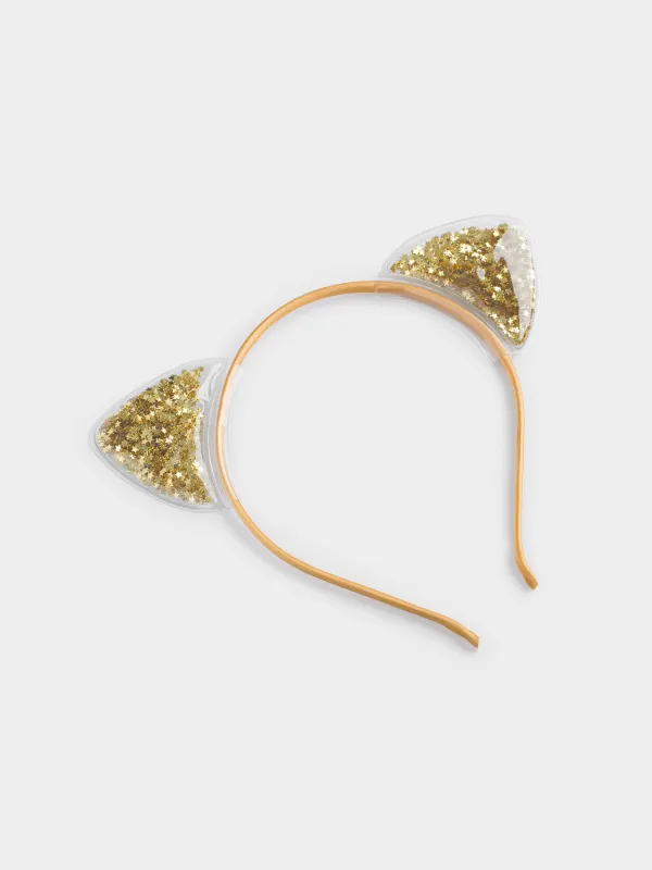 Карнавал жиегі, 16х20 см, балаларға арналған, полиэстер/ПВХ, шампан, Жылтырағы бар құлақтар, Cat, image-1