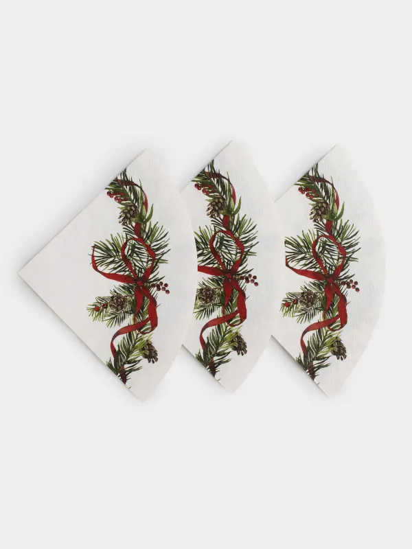 Қағаз майлықтар, 33 см, 20 дана, дөңгелек, ақ, Бантик және шырша бүршігі, Christmas miracle classic, image-2