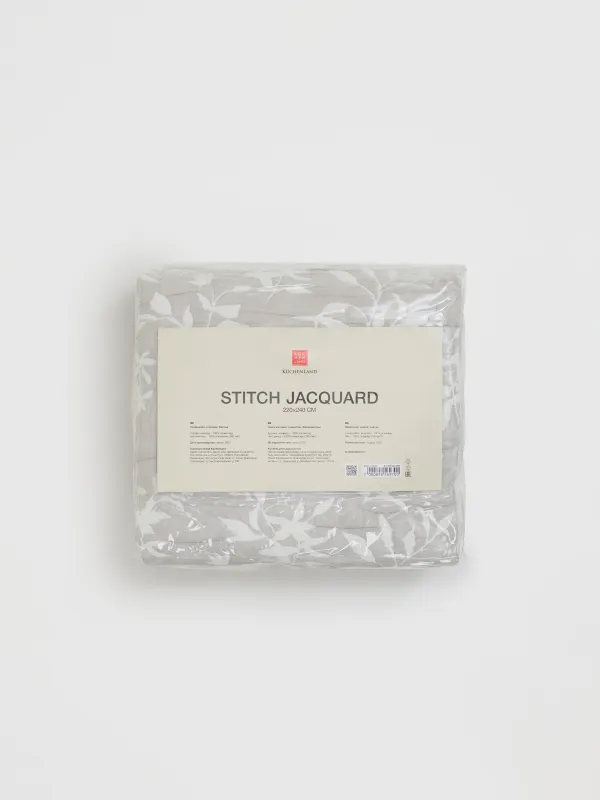 Төсек жапқыш, 220х240 см, сырылған, жаккард, сұр, Жапырақтар, Stitch jacquard, image-5