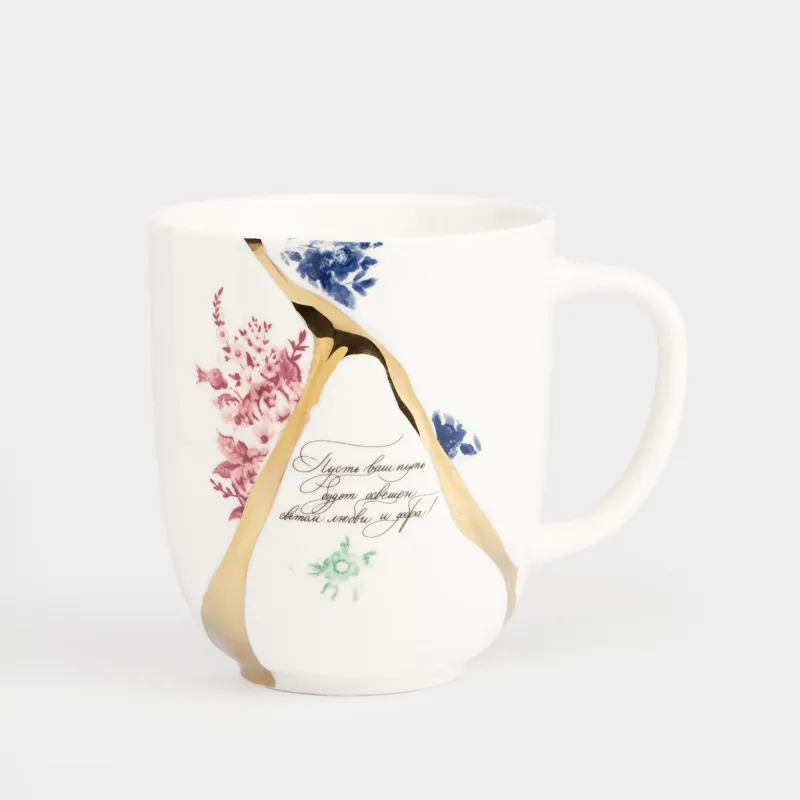 Кружка, 340 мл, фарфор N, бело-золотистая, Пожелание, Revival