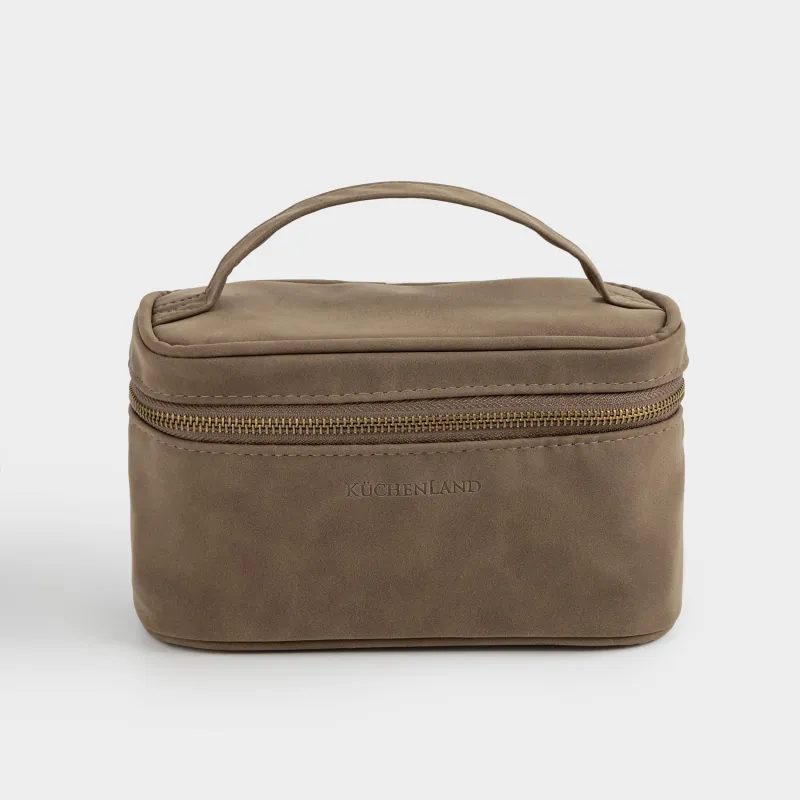 Косметичка, 20х12 см, с ручкой, полиуретан, темно-коричневая, Krast
