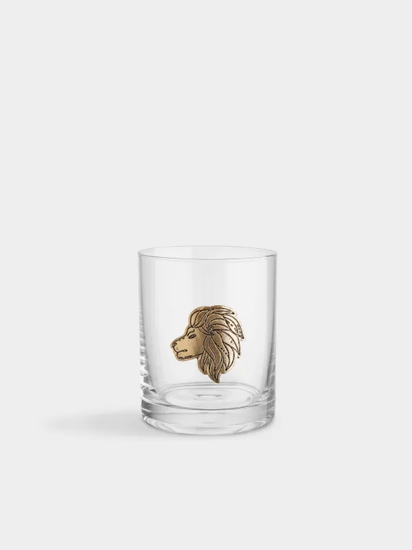 Виски стақаны, 10 см, 340 мл, шыны/металл, алтын түстес, Арыстан, Zodiac, image-0