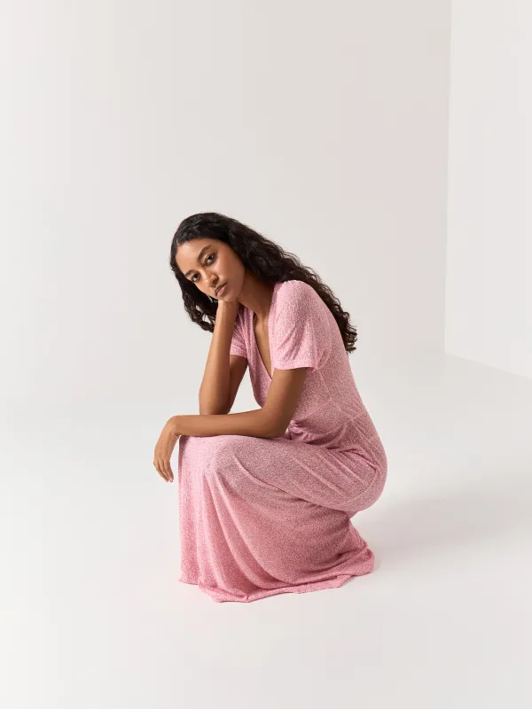 Әйелдер көйлегі, макси, өлшемі S, қысқа жеңді, полиэстер, қызғылт, Гүлдер, Umina, image-7