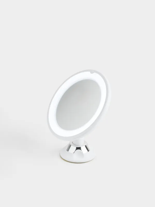 Аспалы айна, 19/12 см, үлкейтетін, жарықтандырылған, сорғышта, пластик, ақ, Mirror, image-1
