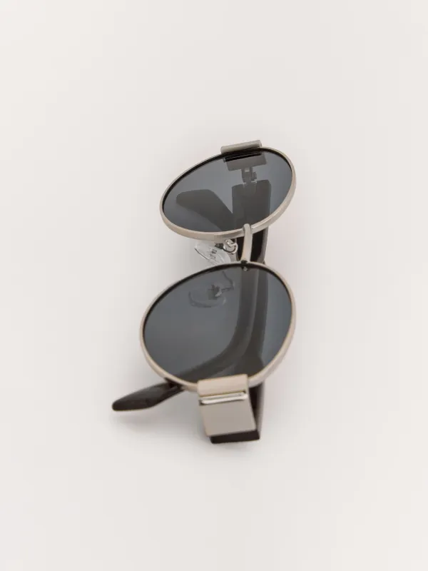 Күннен қорғайтын көзілдірік, металл/пластик, сопақ, күміс-сұр, Round, image-3