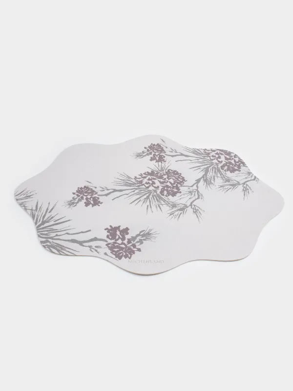 Салфетка под приборы, 37х45 см, ПВХ, фигурная, белая, Шишки на ветках, Rock print, image-1