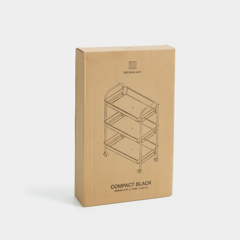 Этажерка, 3-х ярусная, 44х26х63 см, на колесах, сталь/пластик, черная, Compact black, image-5