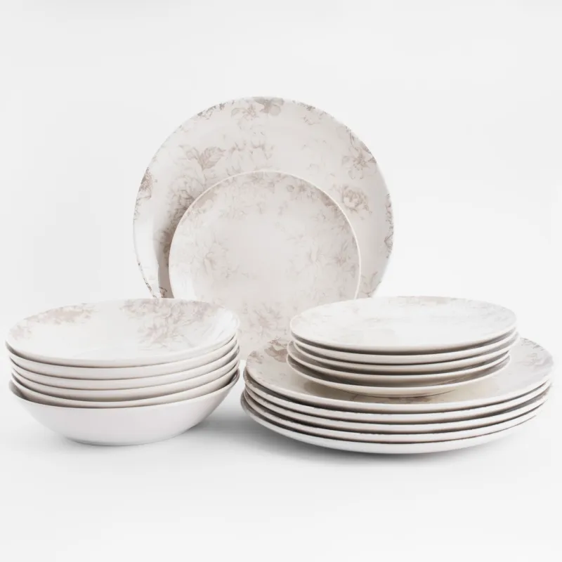 Асхана қызметі, 6 парсы, 18 пр, Фарфор P, ақ, бежевый гүлдер, Малео