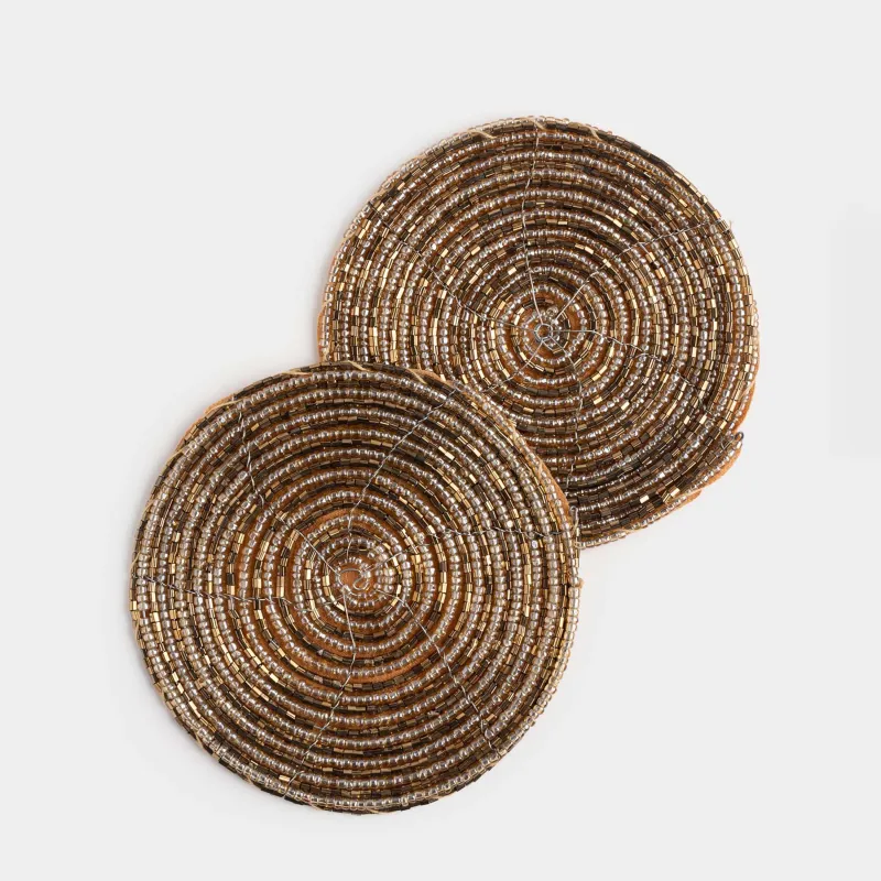 Подставка под кружку, 10 см, 2 шт, круглая, бисер, золотистая, Shiny beads