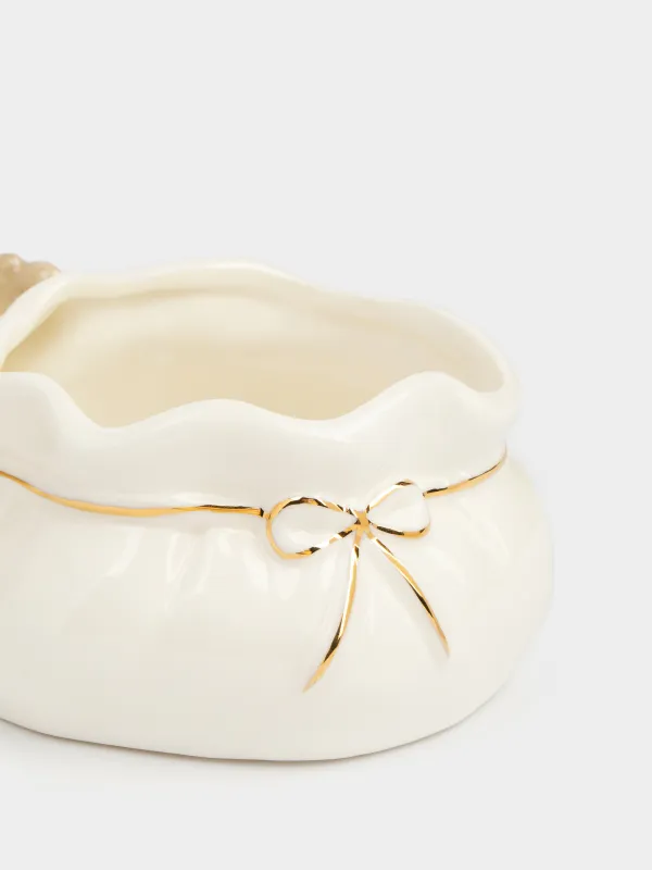 Конфетница, 17х12 см, фарфор P, бело-бежевая, Снеговик с мешком, Snowy, image-4