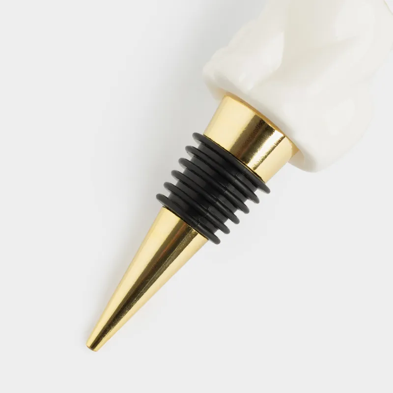 Шарап бөтелкесінің тығыны, 13 см, болат/фарфор P, ақ және алтын, Мысық, Cat, image-3