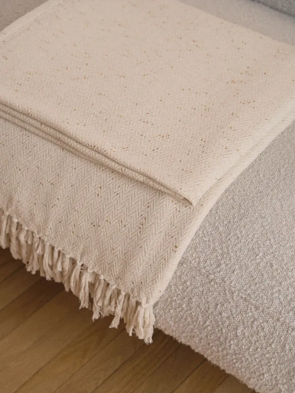 Плед, 130x170 см, с бахромой, хлопок/люрекс, бежевый, Зигзаги, Strike, image-6