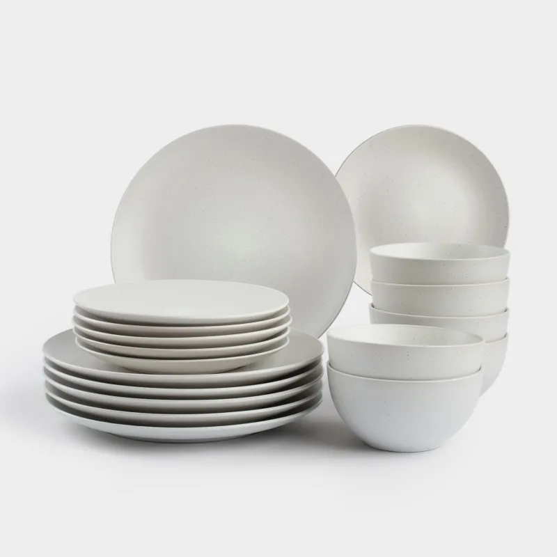 Сервиз обеденный, 6 перс, 18 пр, керамика, молочный, в крапинку, Particle