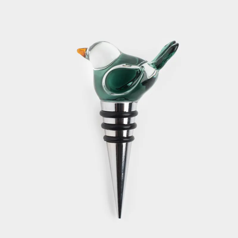 Шарап бөтелкесінің тығыны, 10 см, металл/шыны, Көк құс, Birds