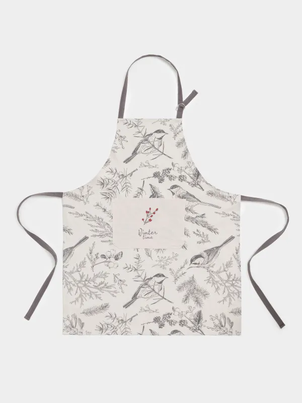 Алжапқыш, 65х80 см, мақта, сұр және сарғылт-қоңыр, Бұтақтардағы суықторғайлар, Bullfinchs, image-0