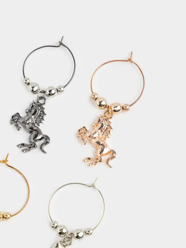 Шарап бөтелкесінің тығыны, салпыншақтары бар, 5 дана, металл/моншақтар, Жылқы, Horse silver, image-2