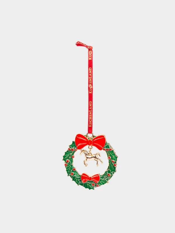 Шырша ойыншығы, 6 см, металл/страздар, жасыл және қызыл, Гүл шоқтары мен жылқы, Figure christmas, image-1