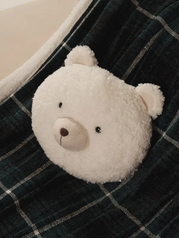 Подушка декоративная, 30х25 см, плюш, белая, Медведь, Bear, image-1