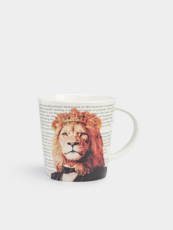 Кружка, 450 мл, фарфор F, белая, Лев в костюме, Brutal style, image-0