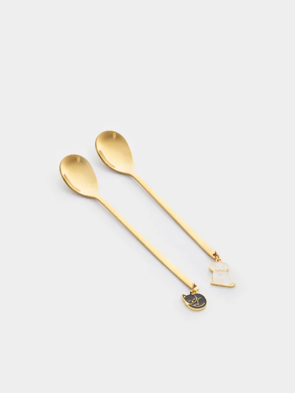 Десерт қасығы, 14 см, 2 дана, болат, алтын, Ит/Мысық, Cat, image-1