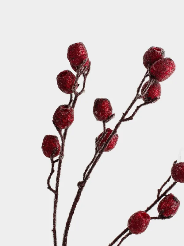 Ветка декоративная, 70 см, пенопласт, Красные ягоды, Red berry, image-3