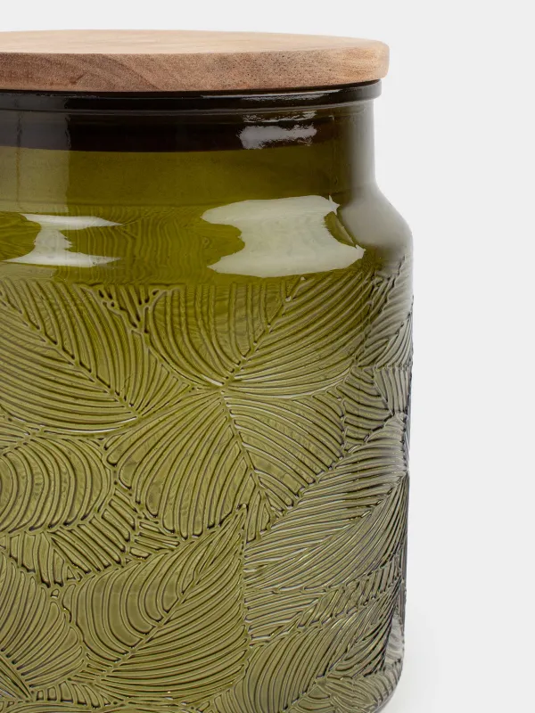 Банка для сыпучих продуктов, 1 л, стекло Р/дерево, зеленая, Тропические листья, Tropical leaves, image-2