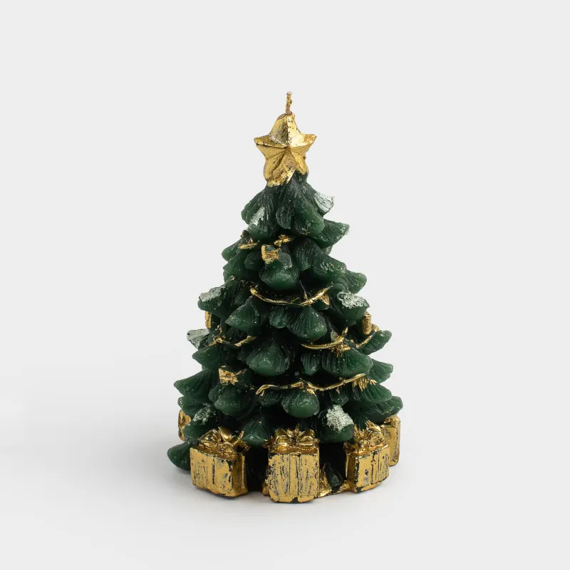 Свеча, 8x12 см, зелено-золотистая, Новогодняя елка, Fir christmas