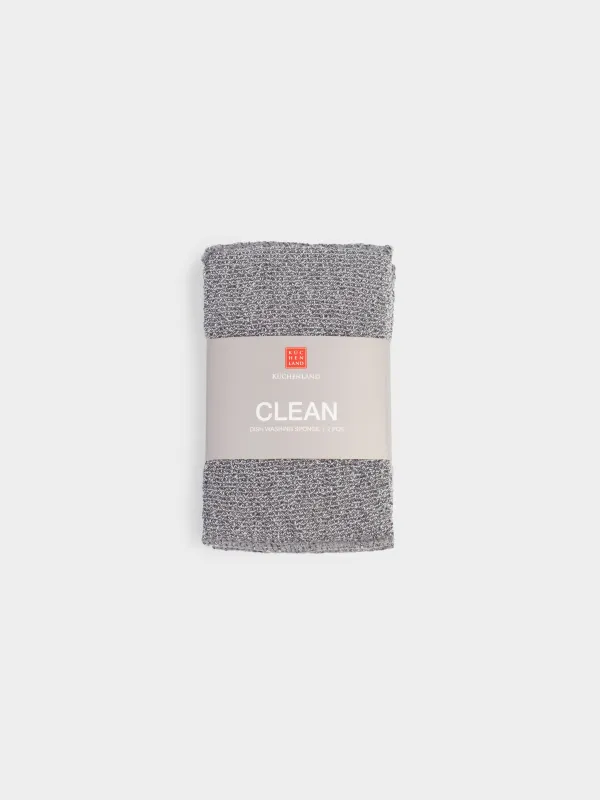 Ыдыс жууға арналған губка, 14х9 см, 2 дана, микроталшық/көбік резеңке, қою сұр, Clean, image-4