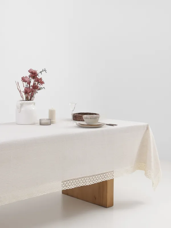 Скатерть, 170х250 см, с кружевом, Natural framed, image-4