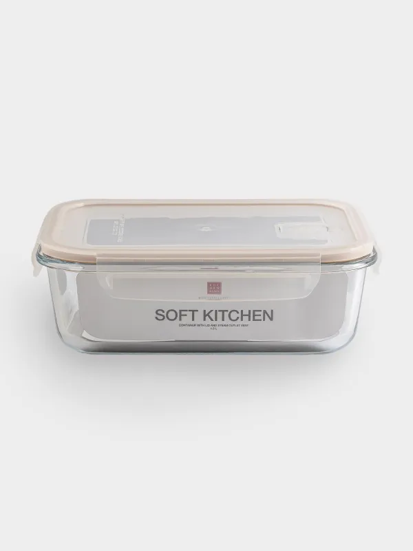 Контейнер, 1,5 л, қысқыштары бар, клапаны бар, шыны Т, тікбұрышты, Soft kitchen, image-5