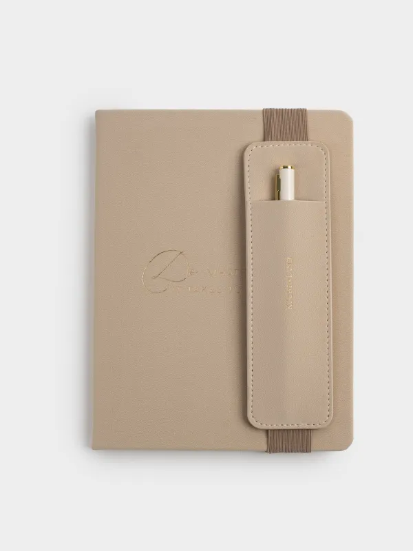 Блокнот для записей, 15х20 см, 80 л, с ручкой, полиуретан, молочный, B&G, image-0