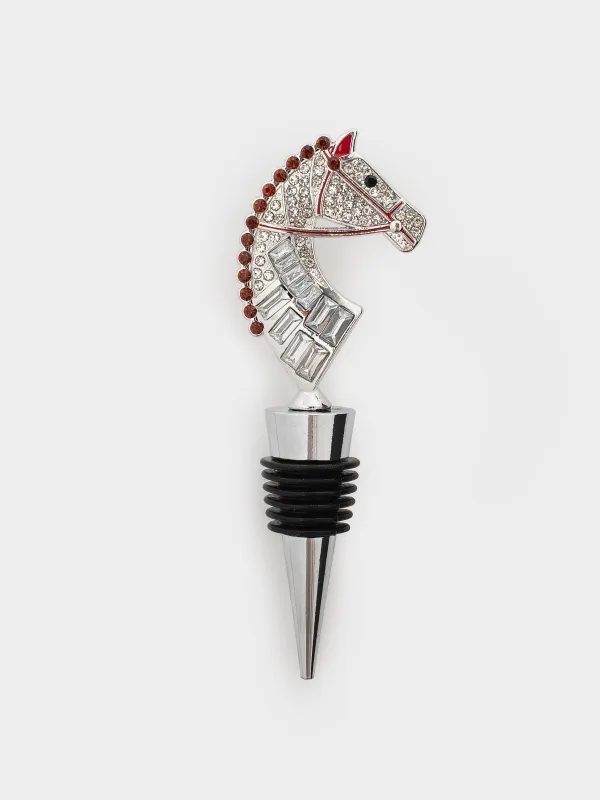 Шарап бөтелкесінің тығыны, 12 см, металл, алтын, Страздары бар жылқы, Horse gold, image-0