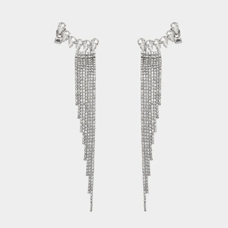 Серьги-пусеты, 14 см, 2 шт, металл/стразы, серебристые, Кристаллы, Jewelry crystal