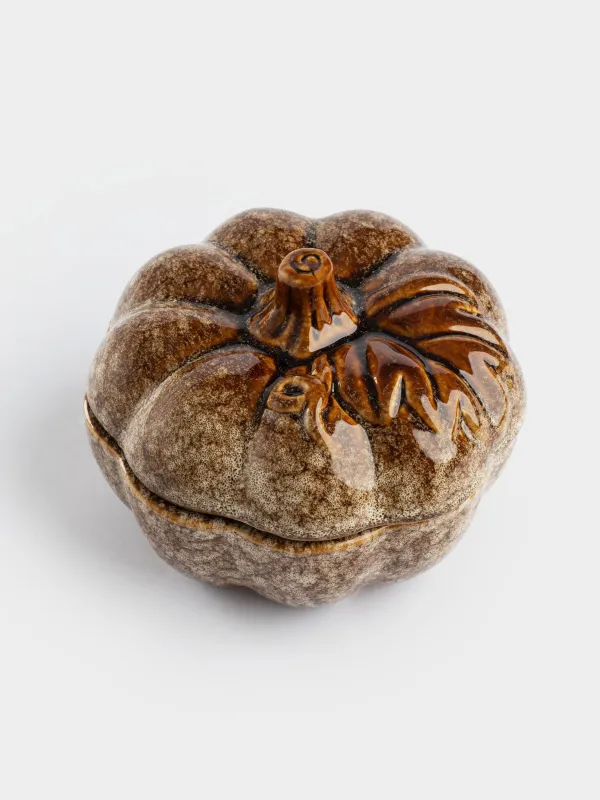 Сақтау ыдысы, 11x12 см, 350 мл, фарфор Р, сүтті-қоңыр, Жапырағы бар асқабақ, Colors autumn, image-1