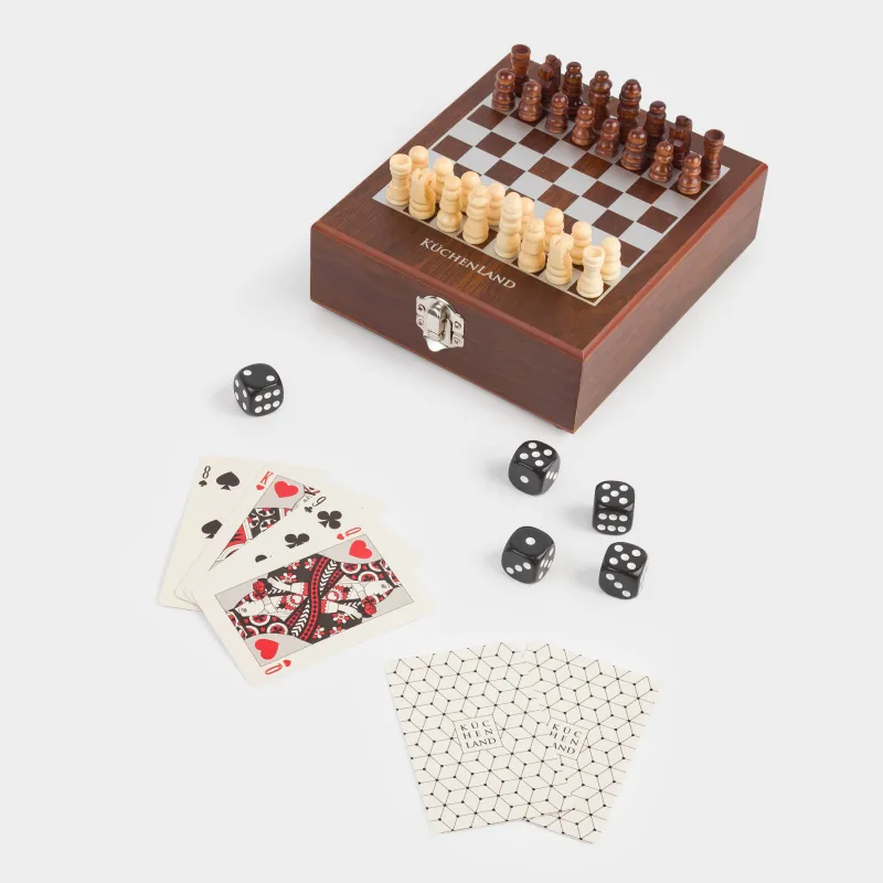 Үстел ойындарының жиынтығы, 17х15 см, карталар/сүйектер/шахмат, ағаш/пластик, Sabal, image-9