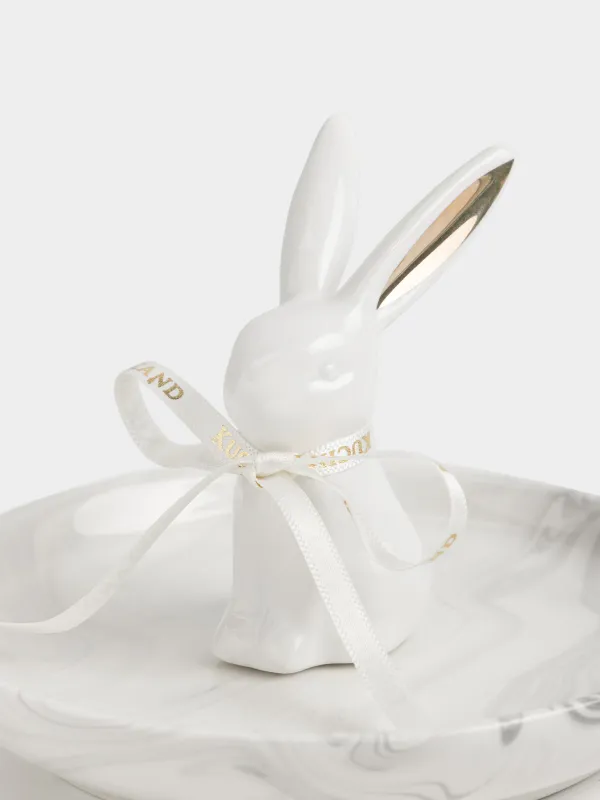 Держатель для украшений, 12х9 см, керамика D, молочно-золотистый, Кролик, Rabbit gold, image-1