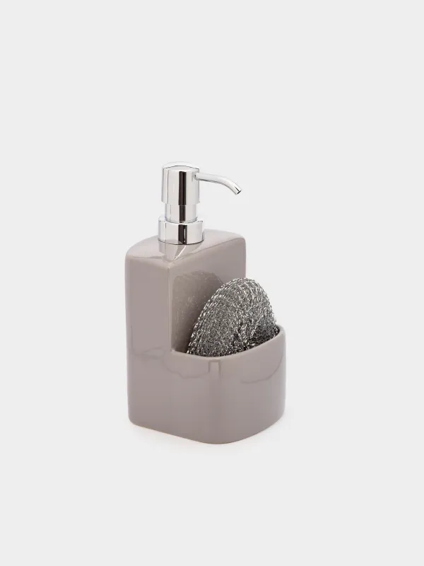 Жуғыш зат диспенсері, 450 мл, губка мен органайзері бар керамика, сұр, Keeping, image-3