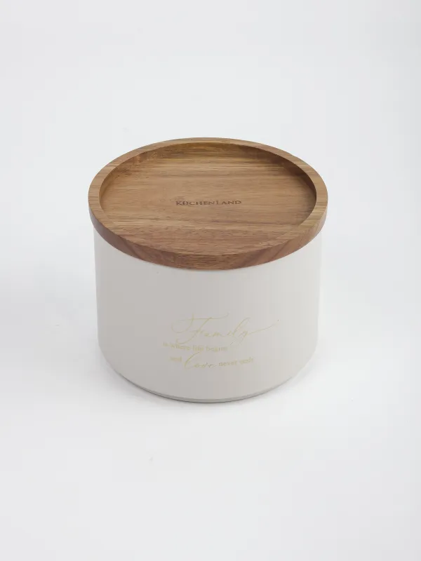 Банка для сыпучих продуктов, 850 мл, металл/дерево, бежевая, Ritlen, image-1