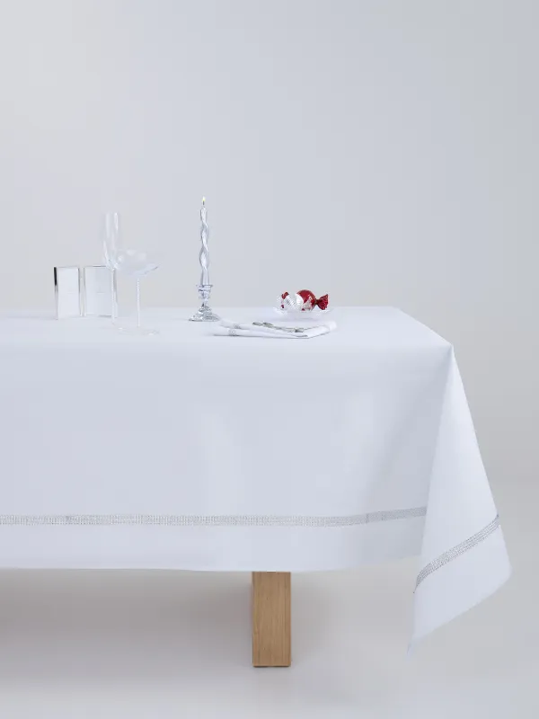 Дастархан, 160х160 см, страздары бар, полиэстер, ақ, Rhinestones, image-0