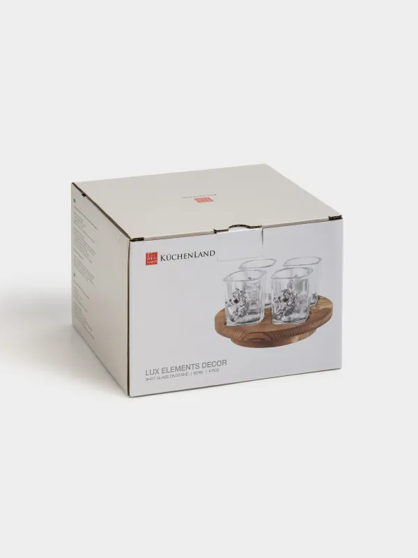 Стопка для водки, 60 мл, 4 шт, на подставке, стекло/металл/дерево, Конь, Lux elements decor, image-6