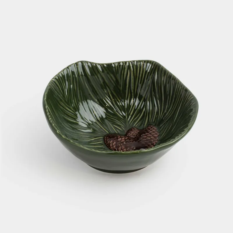 Салатник, 19х7 см, 940 мл, керамика, зеленый, Шишки на еловой ветке, Forest whispers