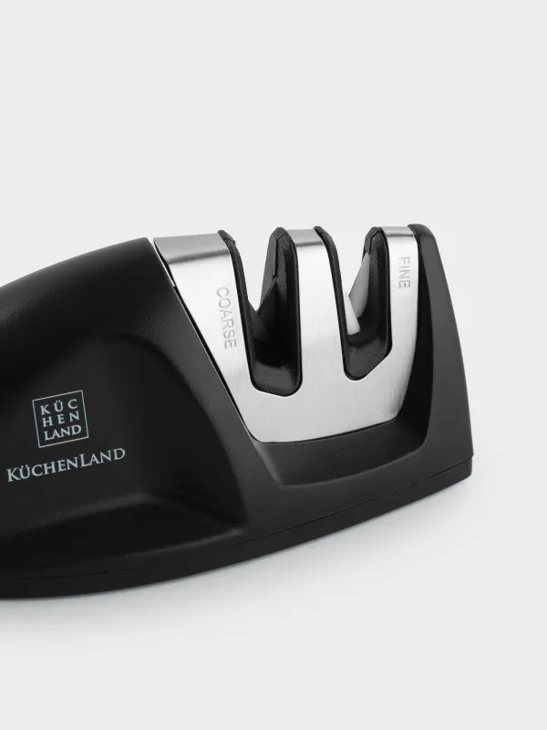 Точило для ножей, 10 см, два этапа заточки, пластик/сталь, черное, овал, Accessories, image-2