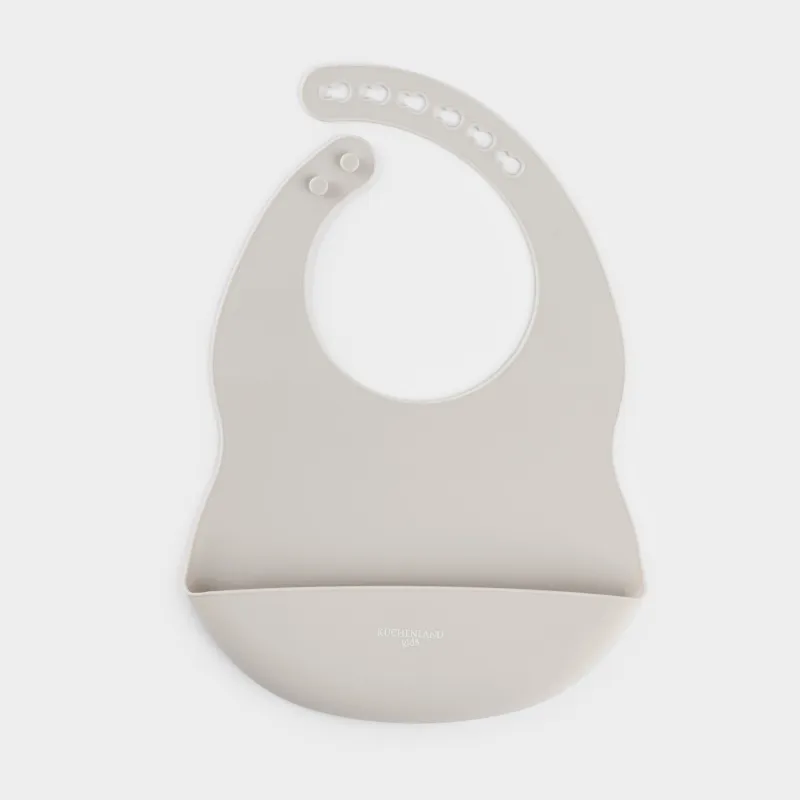 Нагрудник, детский, 30х21см, с карманом, силикон, серый, Kiddy