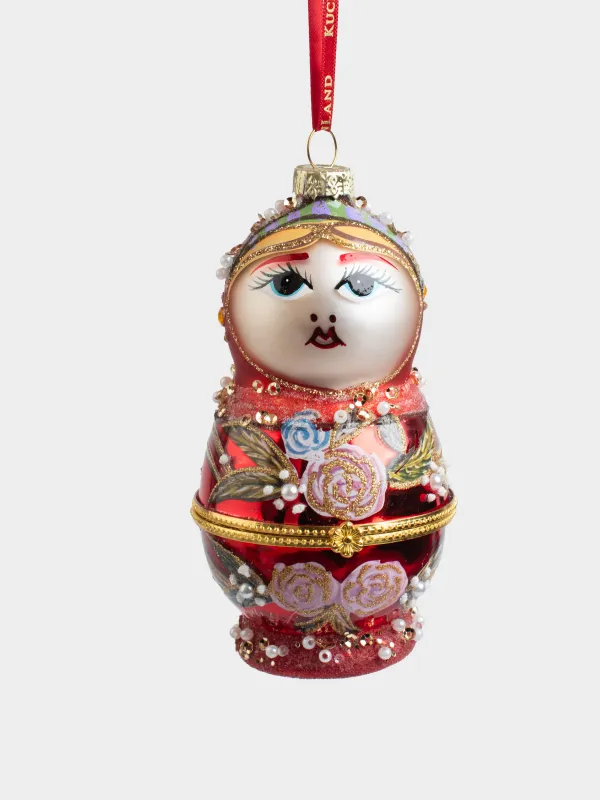 Шырша ойыншығы, 11 см, шыны, жылтырақтары бар, қызыл, Матрешка, Figure christmas, image-0