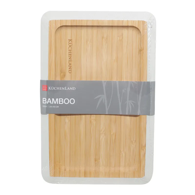Табақша, 24х16 см, бамбук, тікбұрышты, сұр жиек, Bamboo soft, image-1