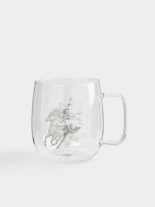 Кружка, 700 мл, стекло Б, серебристая, Лошади, Horse silver, image-0