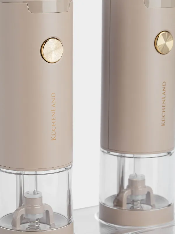 Мельница для специй, 18 см, 2 шт, электрическая, пластик, LED W, бежевая, Liberica light, image-1