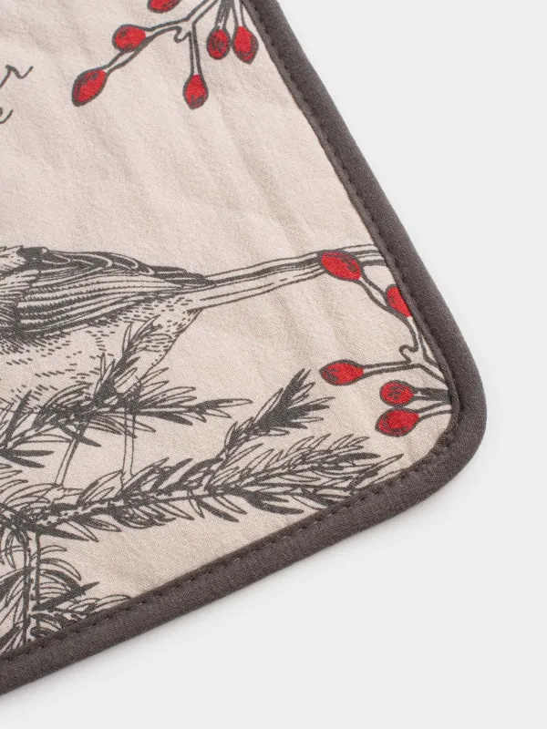 Прихватка, 20x20 см, хлопок, квадратная, серо-бежевая, Снегирь на ветке, Bullfinchs, image-2