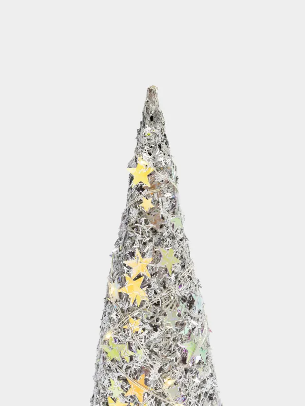 Шырша-конус, 20 см, жарықтандырылған, металл, шампан, Жұлдыздар, Frosty sparks, image-2